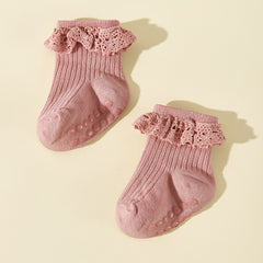 5 Pairs Baby Girls Lace Ruffled Socks Anti-Skid Floor Socks