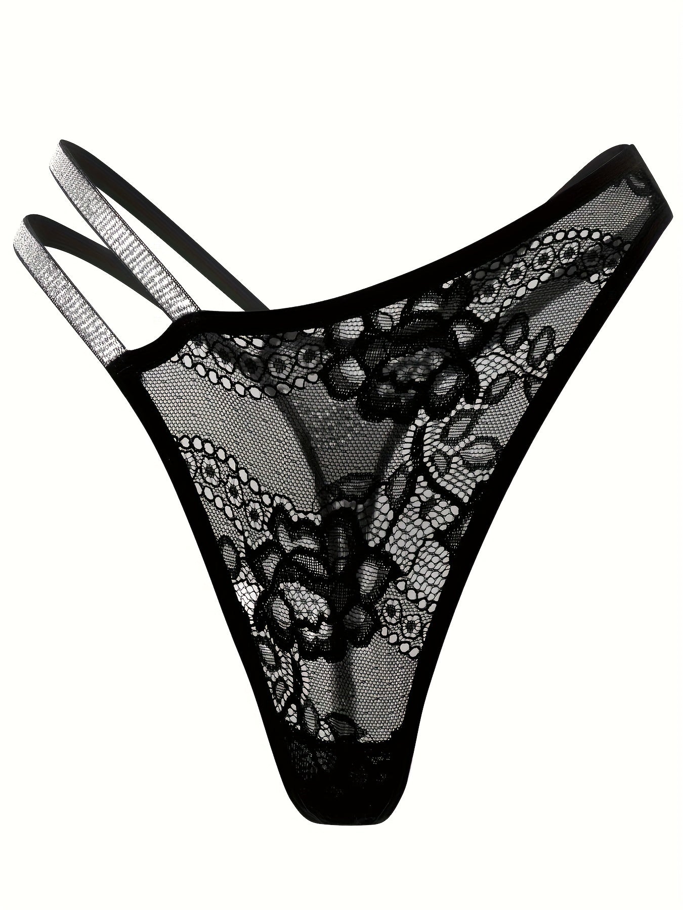 Floral Lace Mesh Thongs Semi-sheer Intimates Panties