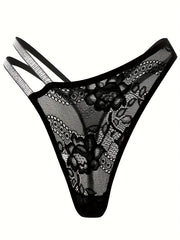 Floral Lace Mesh Thongs Semi-sheer Intimates Panties