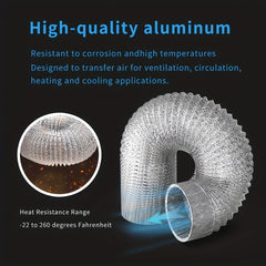10-16cm Dryer Vent Hose Flexible Foil Non-Insulated, 8 Feet with 2 Clips