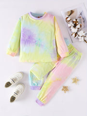 Girls' Rainbow Tie Dye Print Set, Long-sleeved Trousers