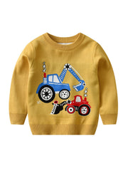 Boys Sweater Cartoon Engineering Vehicle Pattern Knit Pullover