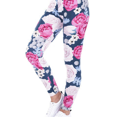 Wild Roses Print Slim Leggings Elastic Long Leggings