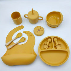 Infant Silicone Tableware Set 9 Pieces Training Spoon Fork Cup Plate