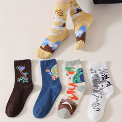 5 Pairs Graffiti Print Socks Comfy Mid Tube Stockings Women's Hosiery