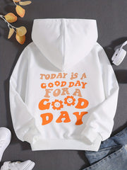 Girls Smile & Flower Graphic Hooded Sweatshirt Long Sleeve Hoodies Pullover Tops