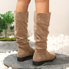 Fur Lined Knee High Boots Round Toe Plush Winter Snow Boots