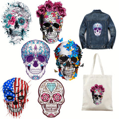 2pcs Halloween Iron On Transfers Skull Pattern DIY Decals Heat Transfer Stickers