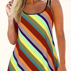 Striped Print Tankini Set Women's 2-Piece Modest Swimsuit