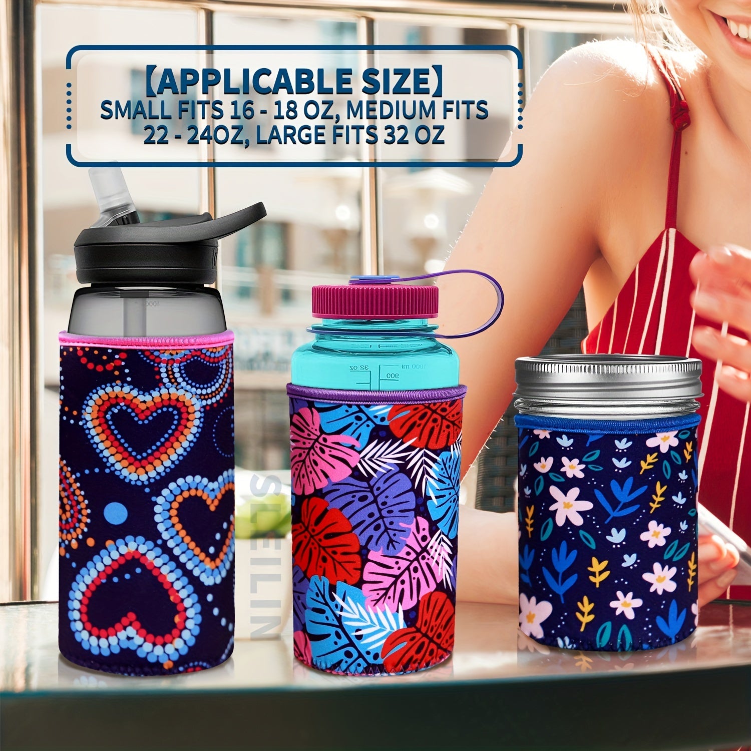 3pcs Neoprene Cup Sleeve with Handle for 16-32oz Cups