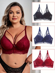 3 Pack Plus Size Sexy Bra Set Floral Lace Rhinestone Padded Harness Bralette 3pc