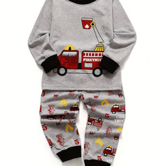 Boys Fire Truck Pajama Set Long Sleeve Top & Pants