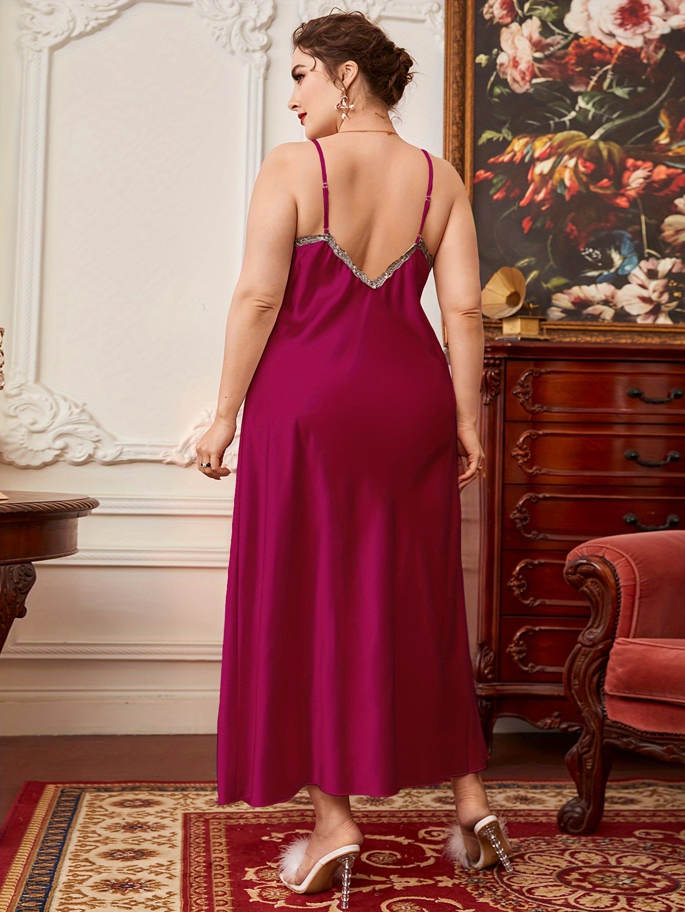 Lace Cami Sleepwear Dress Women's Plus Loungewear Dress