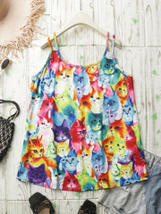 Colorful Cat Print Tank Top