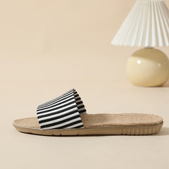 Women's Striped Print Flat Slippers Open Toe Flax Sole Anti slip Lightweight