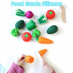 Silicone Kitchen Toy Set for Kids - Reusable Fruit & Vegetable Cutting Toys