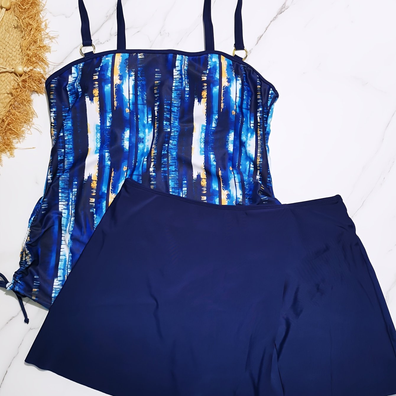 Tie Dye Striped Print Tankini Set