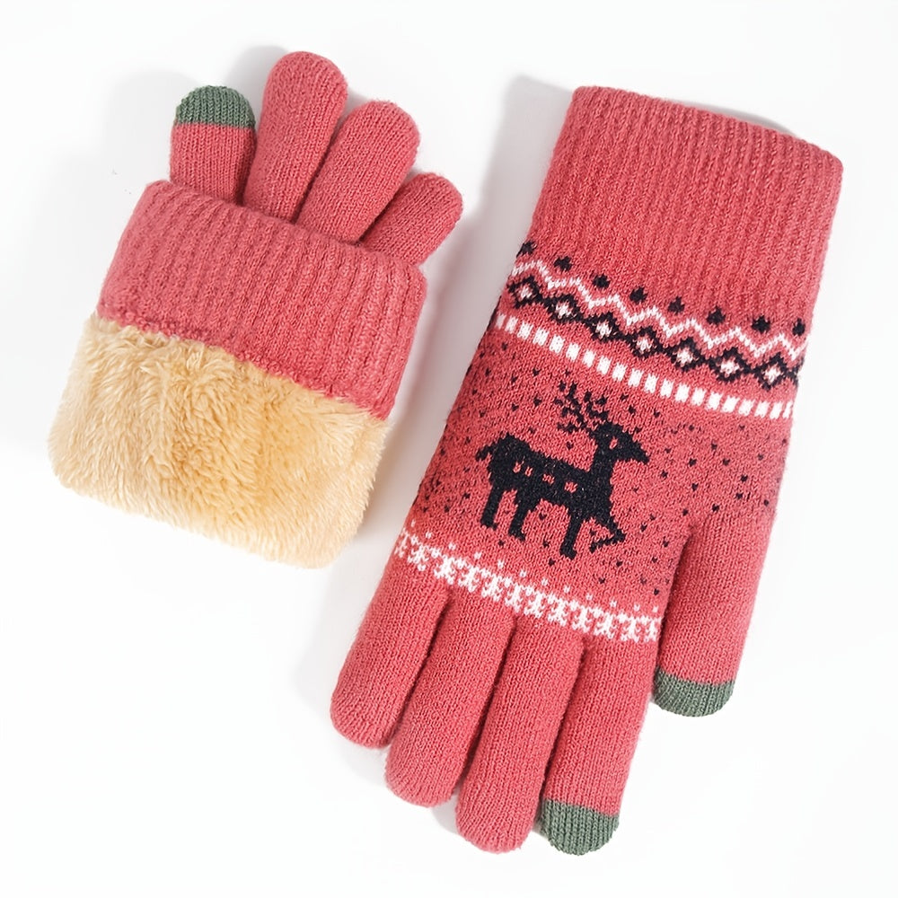 Christmas Elk Winter Double Layered Touch Screen Gloves for Parties & Holi