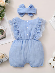 2pcs Baby Girls Lace Sleeveless Romper & Headband Set