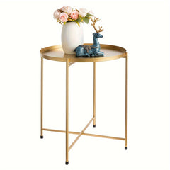 Gold Metal Round Side Table for Living Room Bedroom Balcony Patio