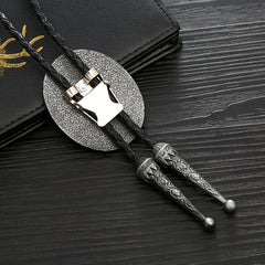 Men's Western Style Tie Necklace with Metal Accents