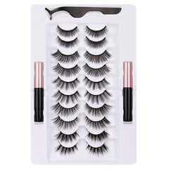 10 Pairs Magnetic Eyelashes Kit With 2 Magnetic Eyeliners & Tweezer