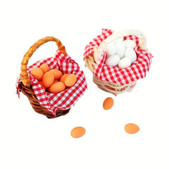 Dollhouse Egg Basket Red Plaid Duck Egg Frame Kitchen Food Model Toy