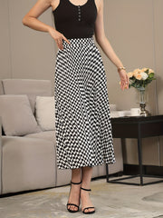 Checkerboard Print Pleated Skirts High Waist Women's Clothing