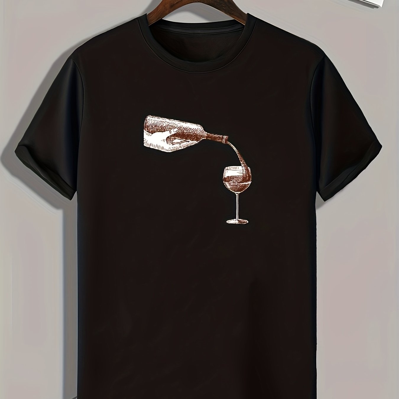 Wine & Cup Print Men's Comfy T shirt Active Breathable Tee