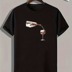 Wine & Cup Print Men's Comfy T shirt Active Breathable Tee