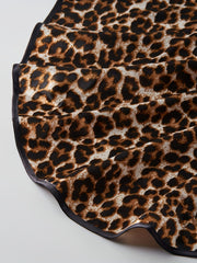 Leopard Print Pajama Set Halter Lace Up Cami Top & Lace Trim Shorts