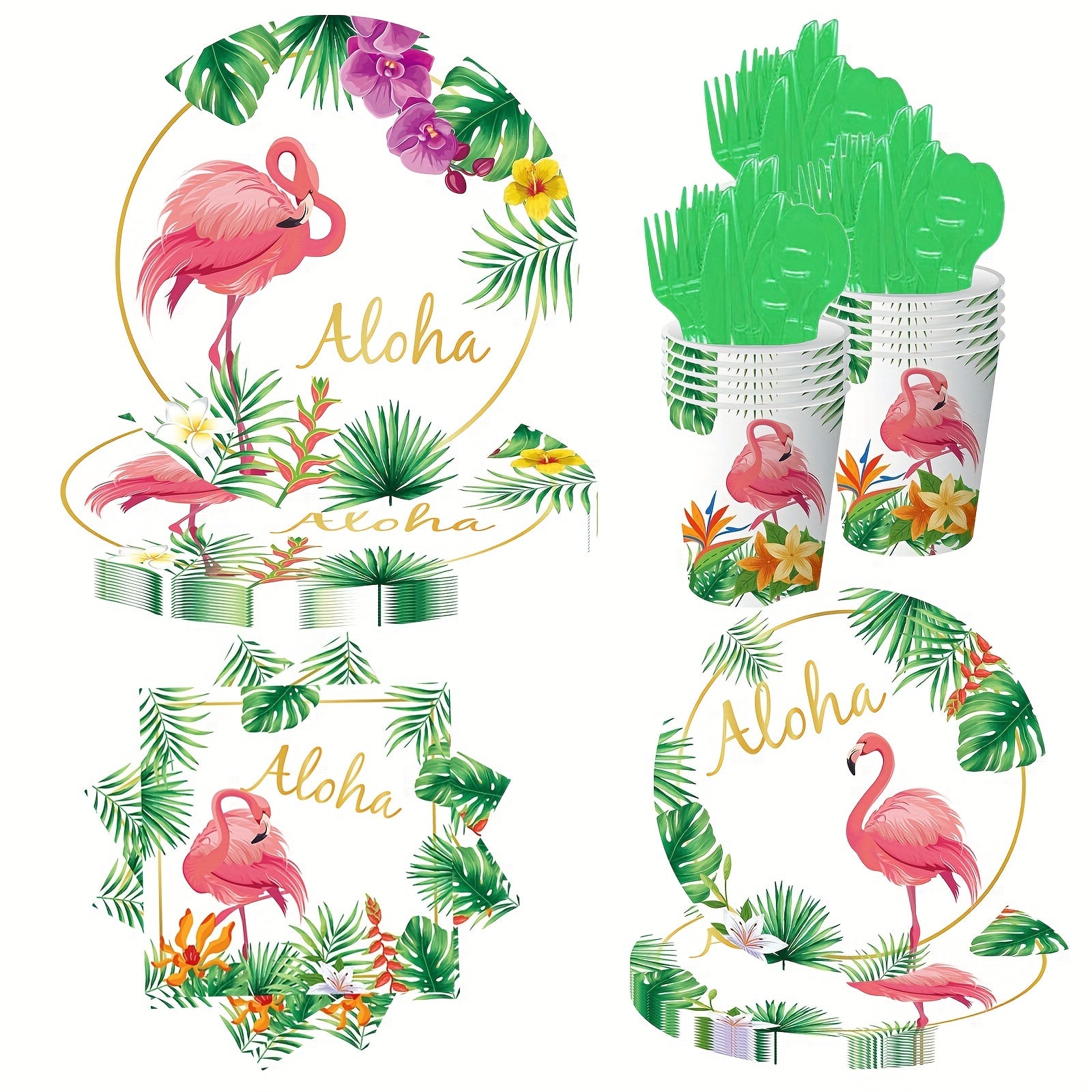 10pcs Flamingo Theme Party Decoration Set - Summer Party Supplies
