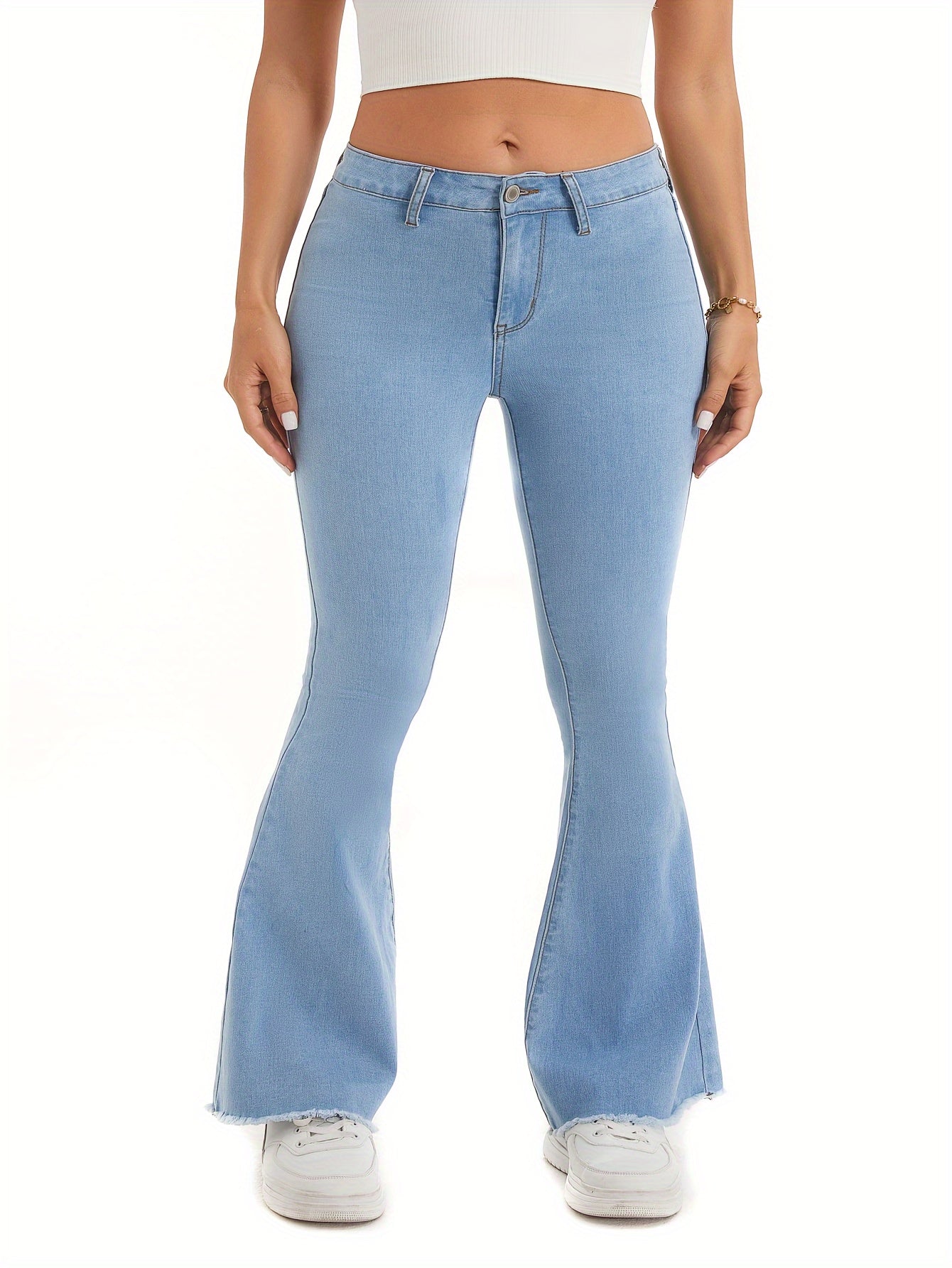 Raw Trim High Rise Flared Leg Jeans