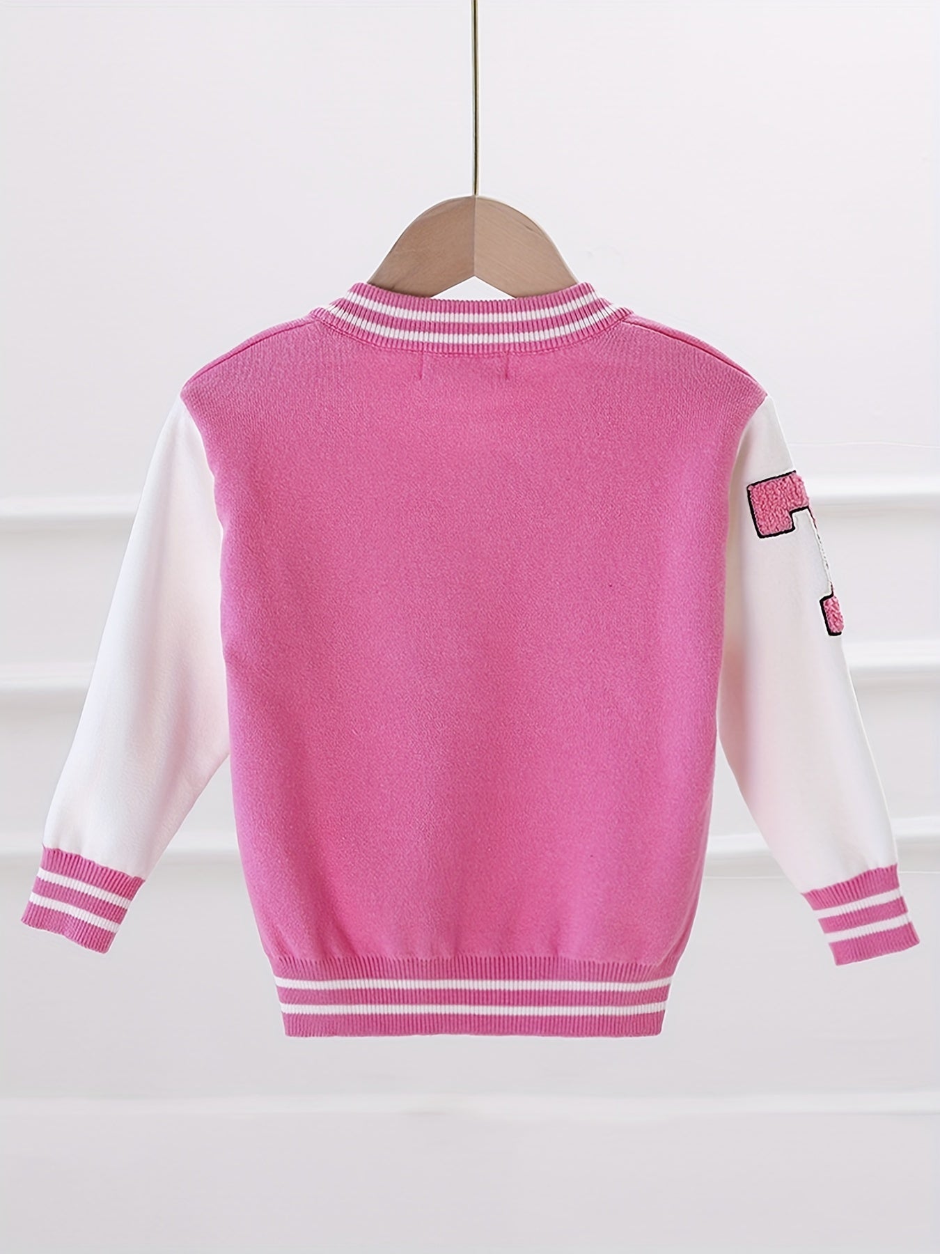 Girls' Block Embroidery Knitted Varsity Jacket