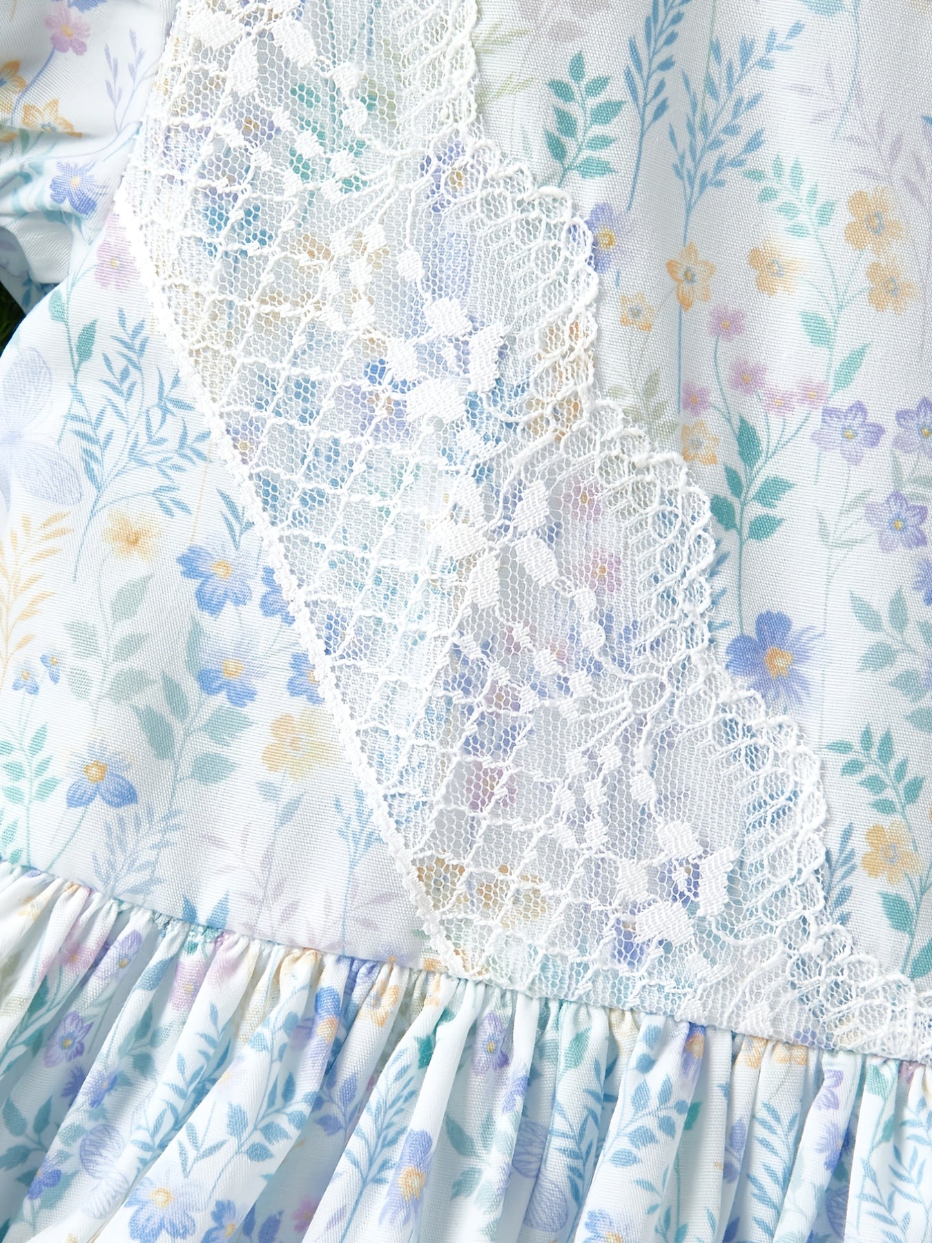 Toddler Girls Puff Sleeve Lace Frill Trim Flowers Graphic Princess Dress