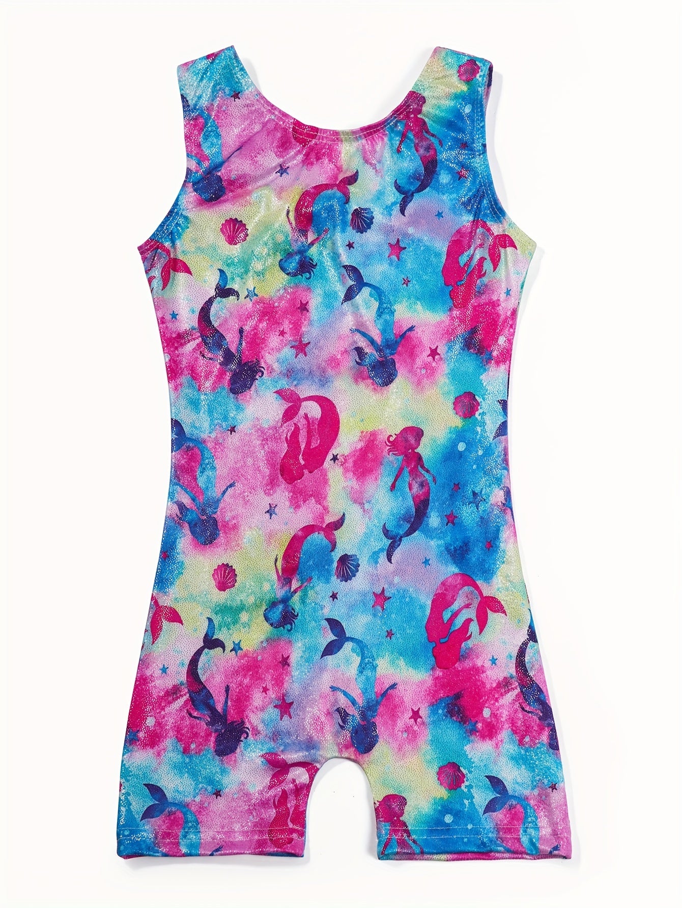Tie Dye Cartoon Mermaid Graphic 1 pc Athletic Jumpsuit for Girls Gymnastics Yoga