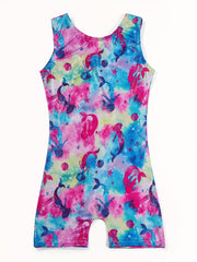 Tie Dye Cartoon Mermaid Graphic 1 pc Athletic Jumpsuit for Girls Gymnastics Yoga
