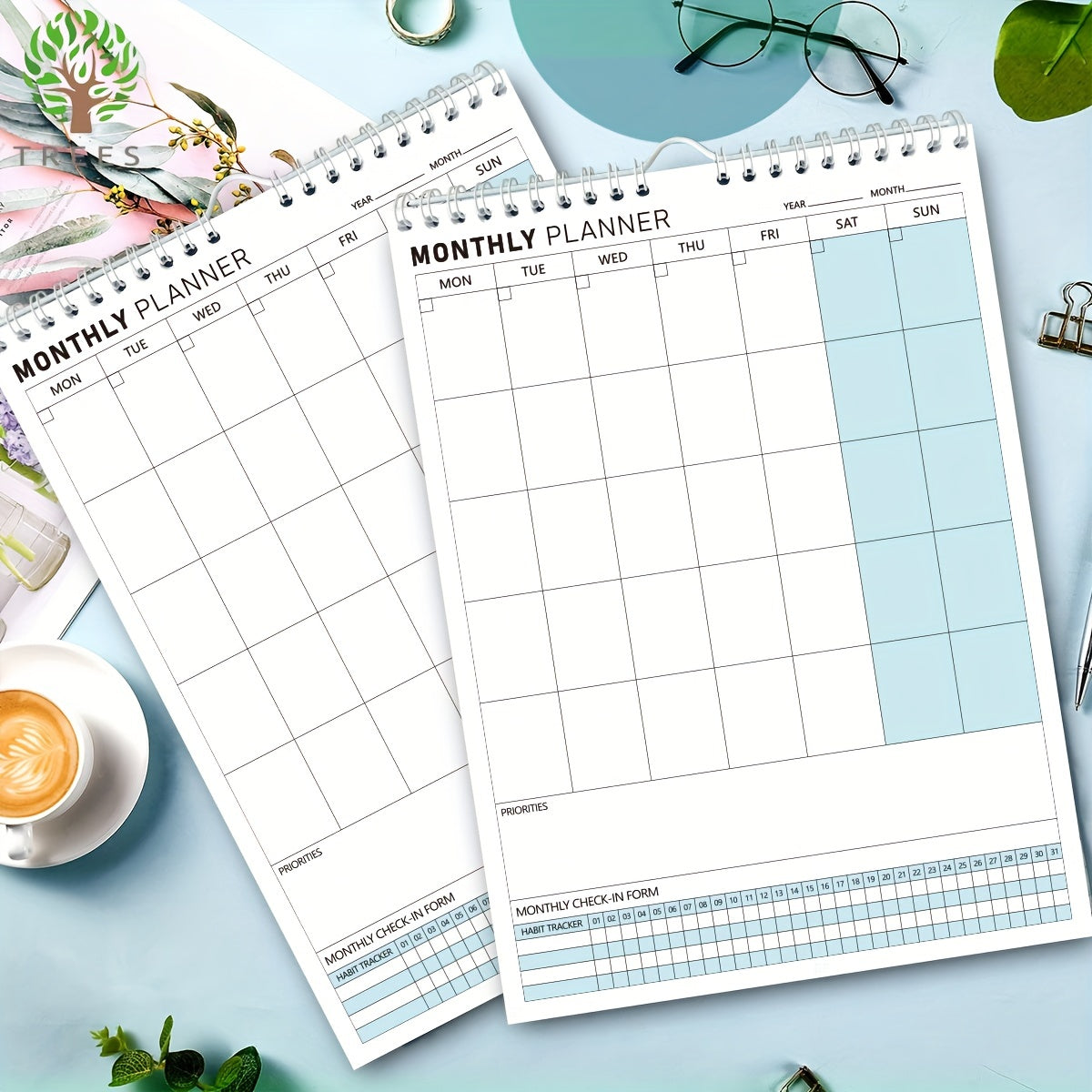 Trees Wall Calendar Planner Undated Spiral Note Pad For Home Office School