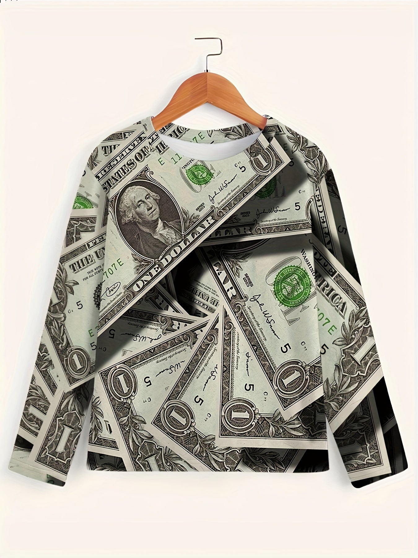 Dollar Print Men's Long Sleeve T-shirt for Autumn