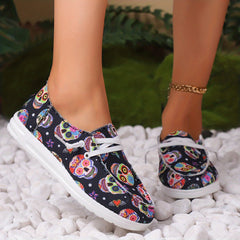 Colorful Skull Pattern Slip-On Canvas Sneakers for Halloween