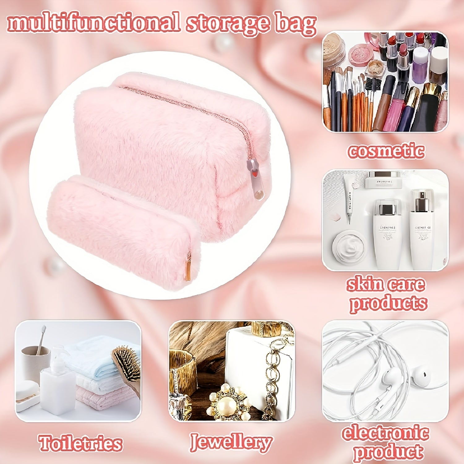 Small Makeup Bag For Purse Cosmetic Pouch Travel Toiletry Bag Fuzzy Pencil Case
