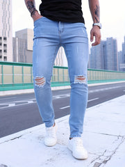 Ripped Slim Fit Jeans Men s Casual Street Style Denim Pants