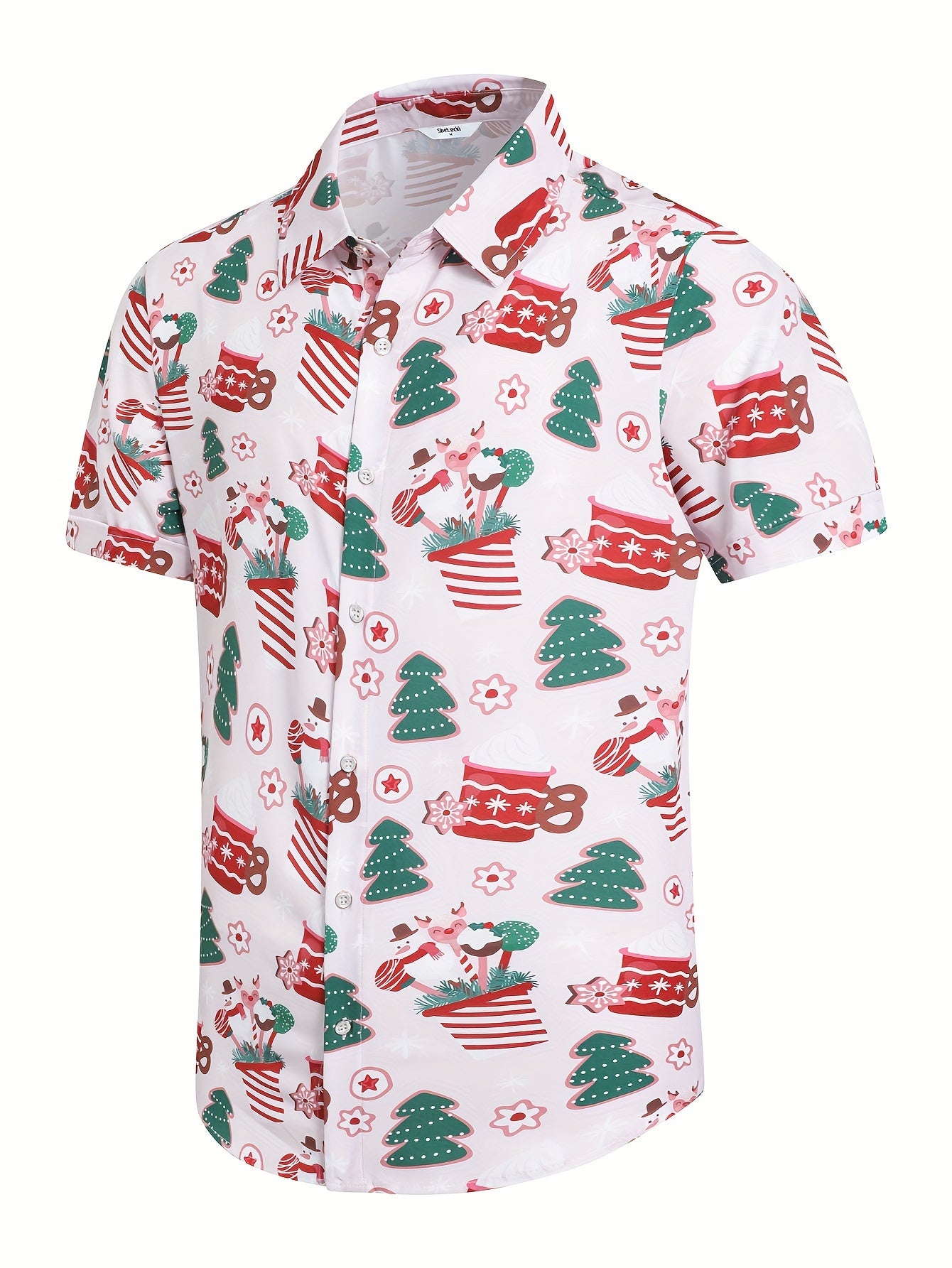Christmas Elements Holiday Carnival Print Men's Casual Short Sleeve Shirt