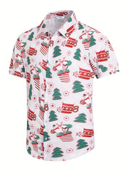 Christmas Elements Holiday Carnival Print Men's Casual Short Sleeve Shirt