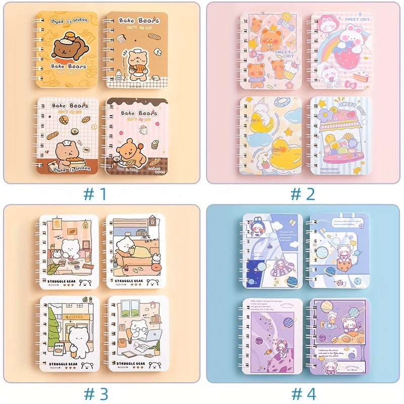 4pcs Cartoon Coil Notebook 80 Sheets Each Portable Notepad Horizontal Line
