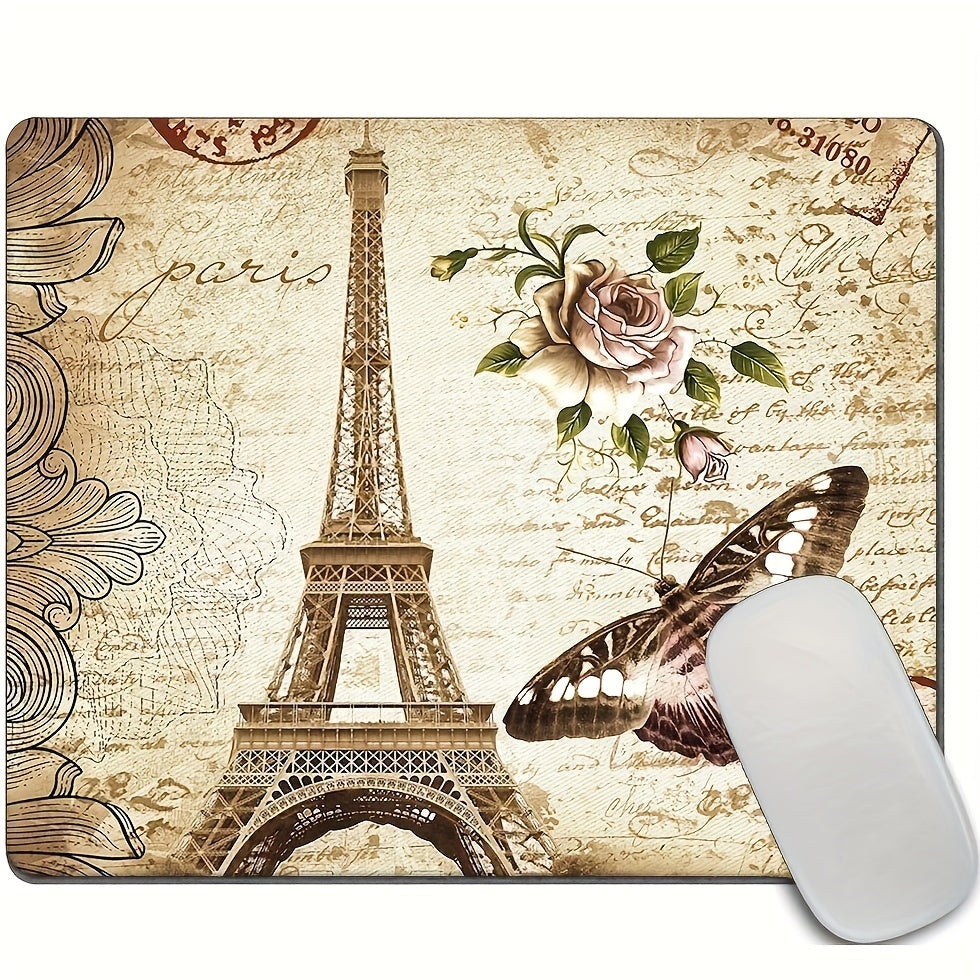Paris Gaming Mouse Pad Eiffel Tower Butterfly Flower Pattern Non Slip