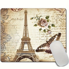 Paris Gaming Mouse Pad Eiffel Tower Butterfly Flower Pattern Non Slip