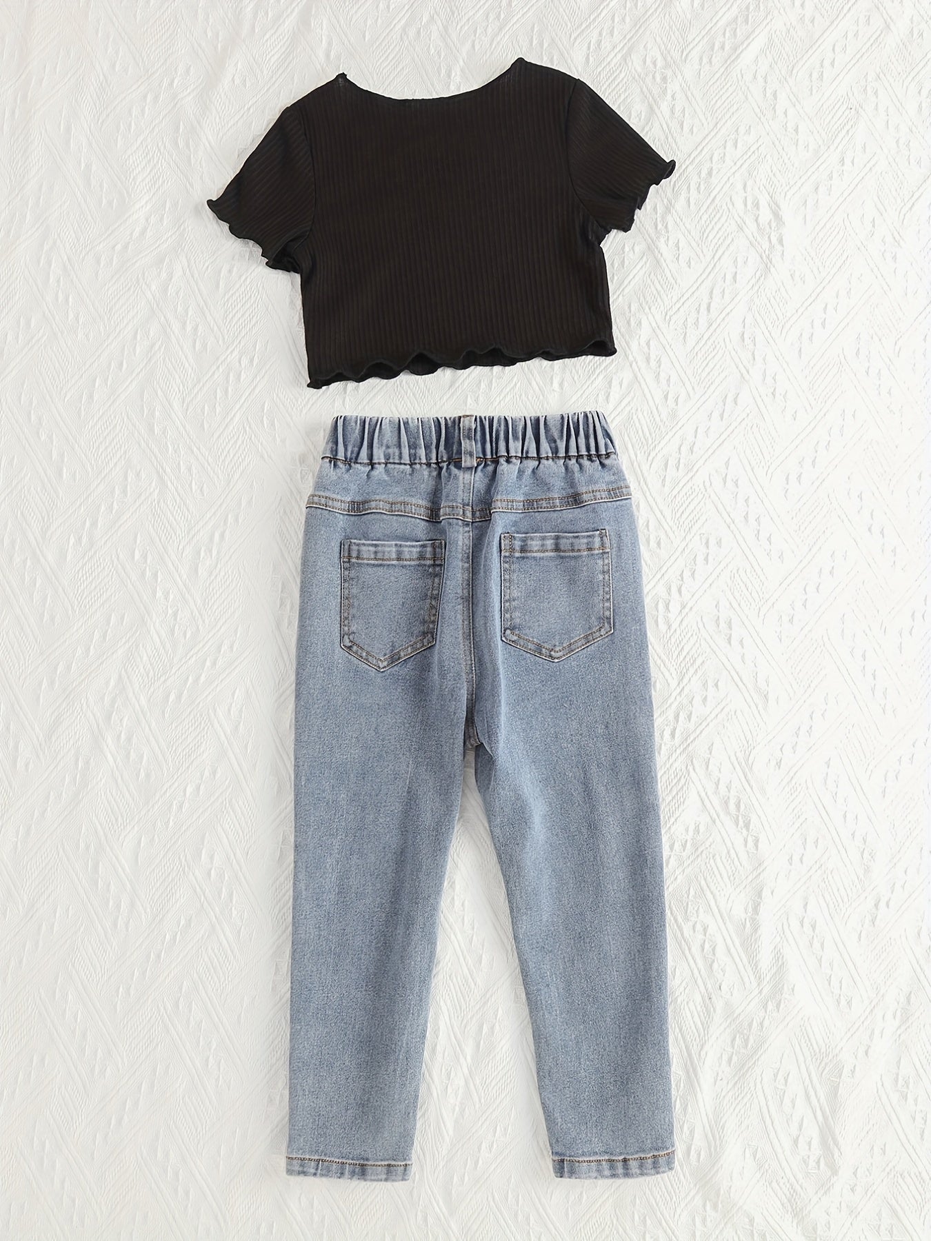 Girls Pit Strip Short Sleeve T shirt & Elastic Waist Jeans Set