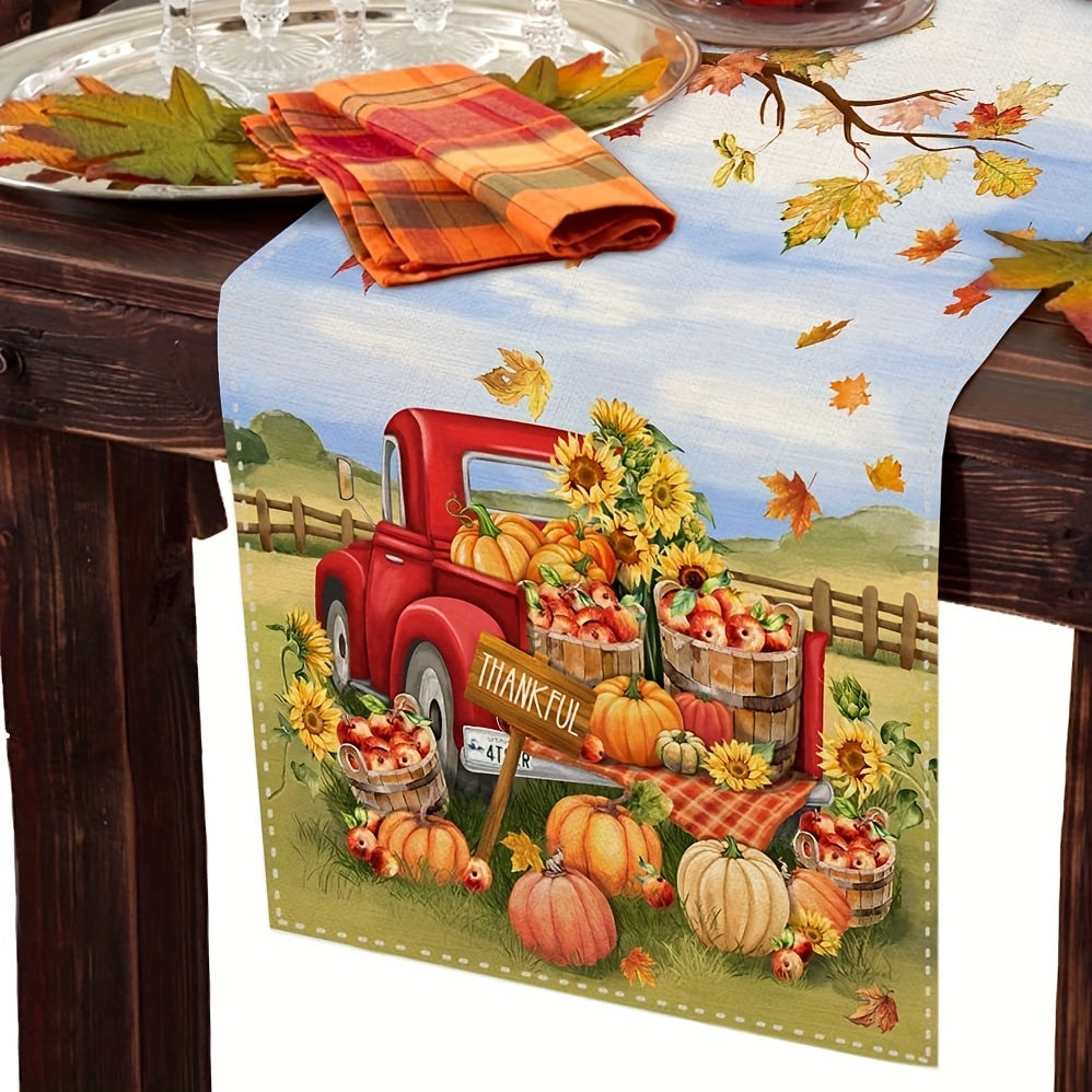 Thanksgiving Table Runner Pumpkin Truck Maple Leaf Pattern Home Decor