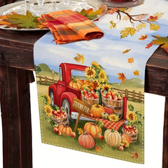 Thanksgiving Table Runner Pumpkin Truck Maple Leaf Pattern Home Decor